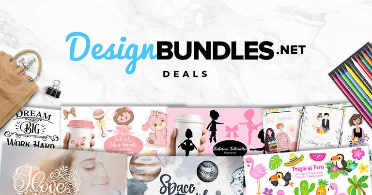 Recopilación de packs para diseñadores de oferta en Design Bundles (SVG, mockups, iconos, templates, fondos y texturas)