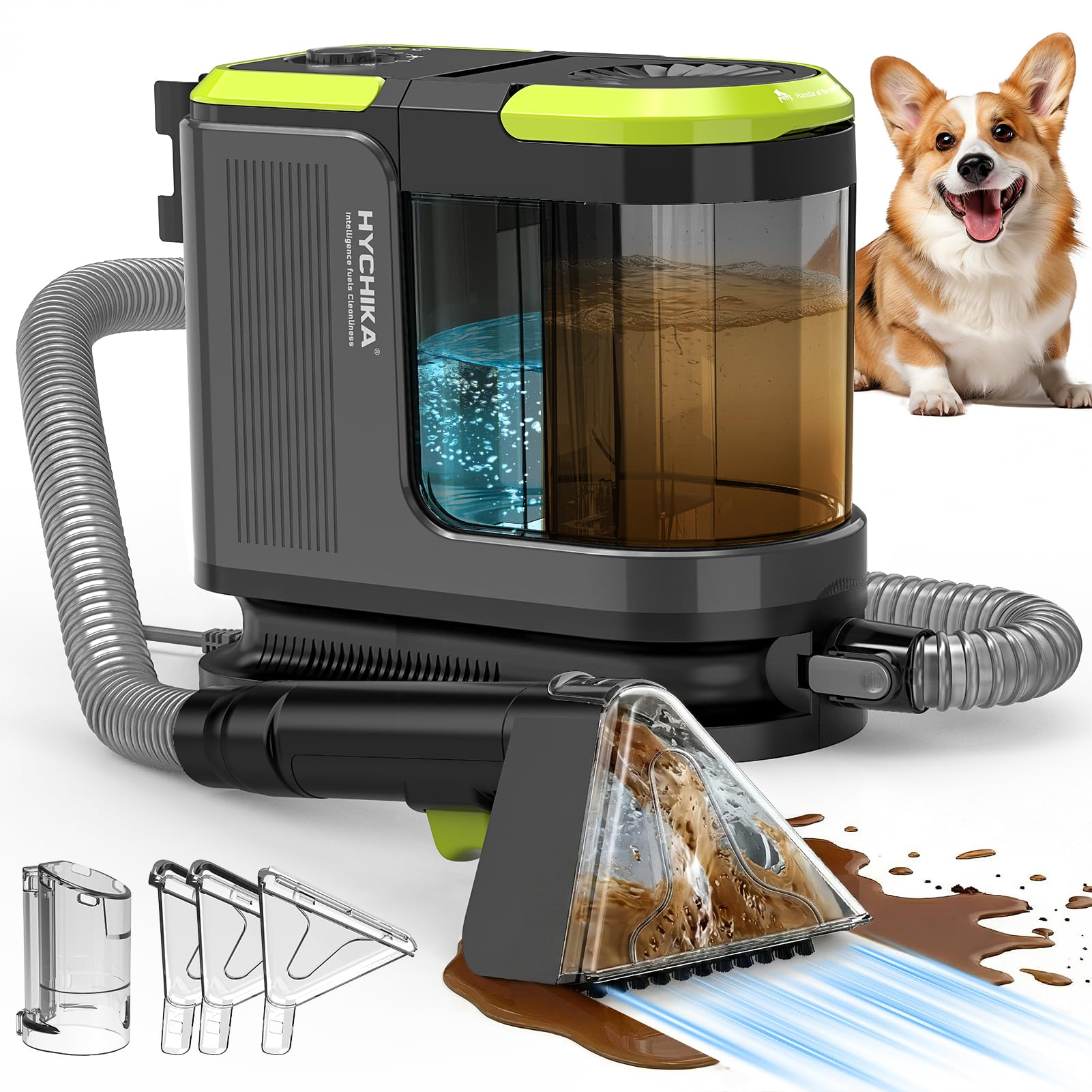 HYCHIKA Limpiador de Tapicerías 1800W, 17 kPa.Vapor, agua caliente y agua fría.
