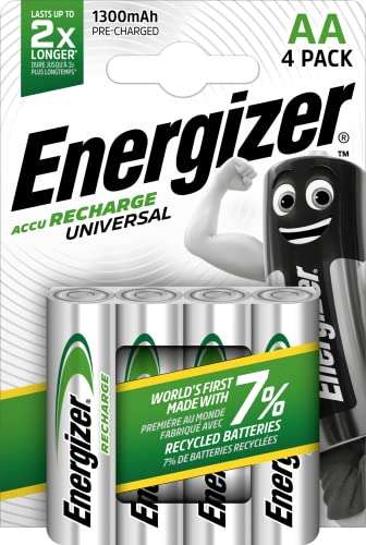 Energizer - Recargables, Pack de 4 pilas AA 1300 mAh, precargada
