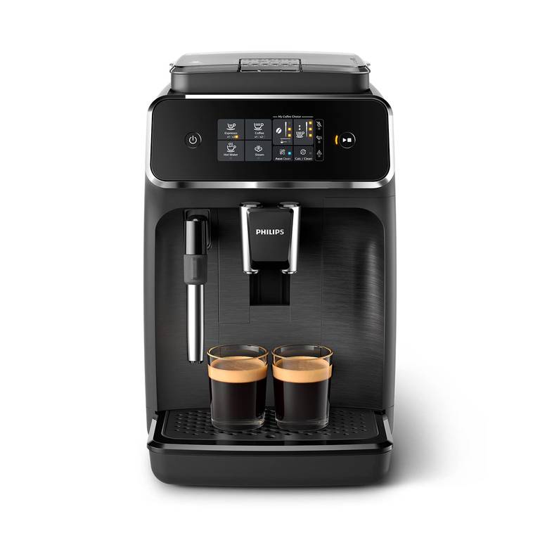 PHILIPS Serie 2200 Cafetera Espresso Automática – 2 Cafés, Pantalla Táctil, Espumador de Leche Clásico, Molinillo Cerámico, Negro Mate