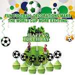 Decoración Cumpleaños Futbol, Banners de Tema de Fútbol incluidas 7 decoraciones para pasteles, 2 banderas, 12 adornos en espiral.