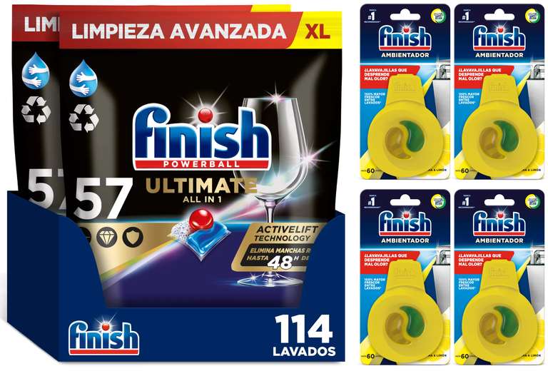114x Pastillas Finish Powerball Ultimate + 4x Ambientadores Limón [15,95€ NUEVO USUARIO]