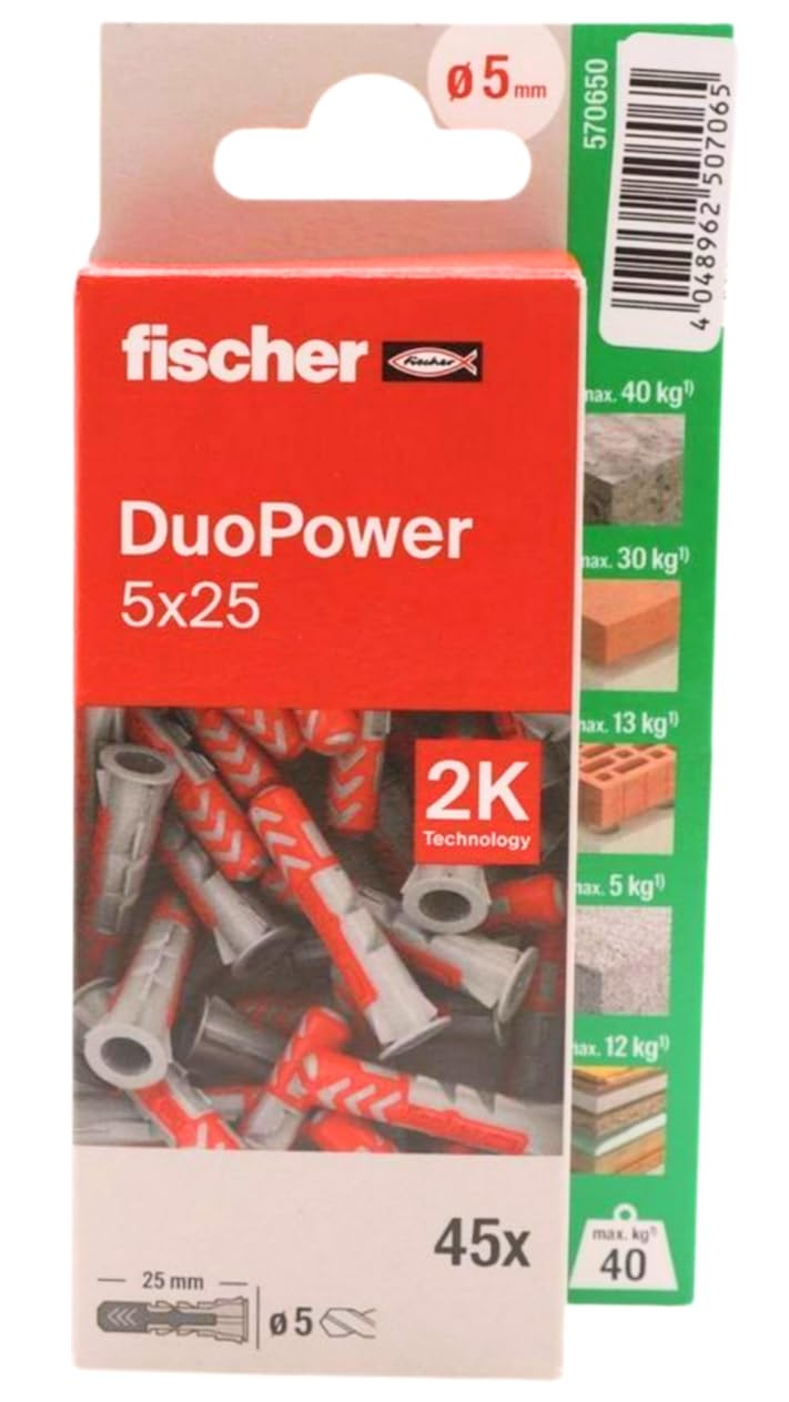 Tacos fischer Duopower 5x25-45U, Tacos para pared multimaterial