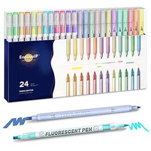 Marcadores Subrayador, 24 rotuladores pastel y fluorescentes, puntas dobles (biselada y fina) material escolar de 4 estilos de color