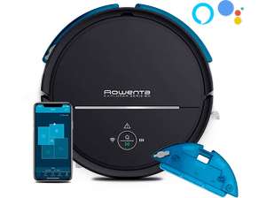 Robot aspirador - Rowenta RR7755WH, Serie 80 con mopa, 70 dB, Asistente de voz, Con Animal Turbo, WiFi, Negro