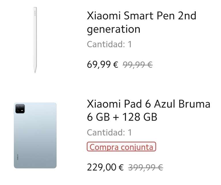 Xiaomi Pad 6 [6Gb/128Gb] + Xiaomi Smart Pen 2nd Generation (212€ con Mi Points)
