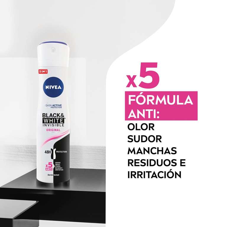 NIVEA Black & White Invisible Original Spray, pack de 6 (6 x 200 ml), desodorante antimanchas de cuidado femenino