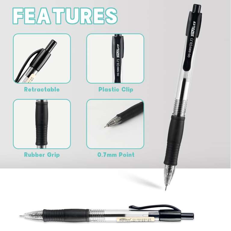 12 bolígrafos retráctiles, bolígrafos de gel con clip de bolsillo, bolígrafos de tinta de gel, bolígrafos suaves de tinta negra