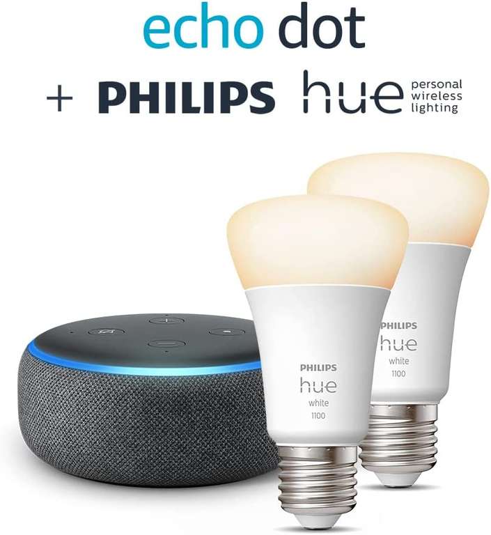 Echo Dot (3.ª, 5.ª generación) + Pack de 2 Philips Hue