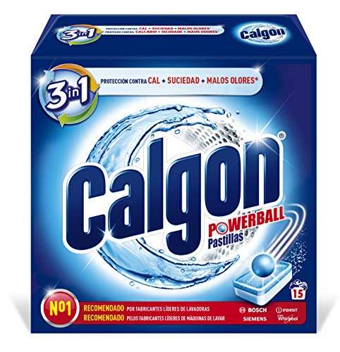 Calgon Powerball Pastillas - Antical para la Lavadora, Elimina Olores y Suciedad, en formato pastillas, 15 unidades