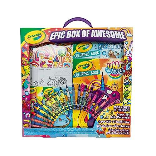 Crayola - Epic Box of Awesome, Set para Colorear, Con Libros, Ceras y Pegatinas