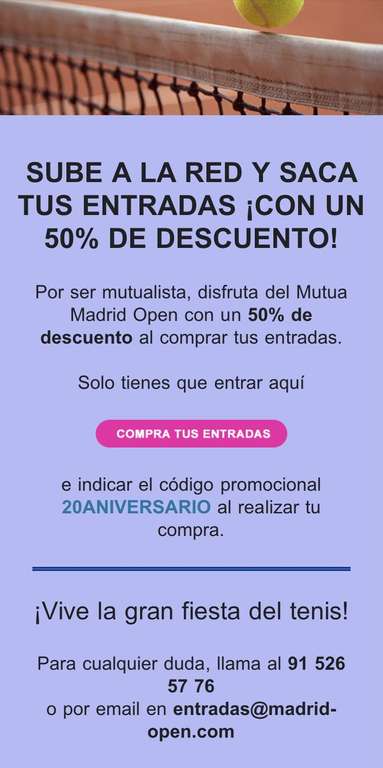 Entradas Mutua Madrid Open al 50%