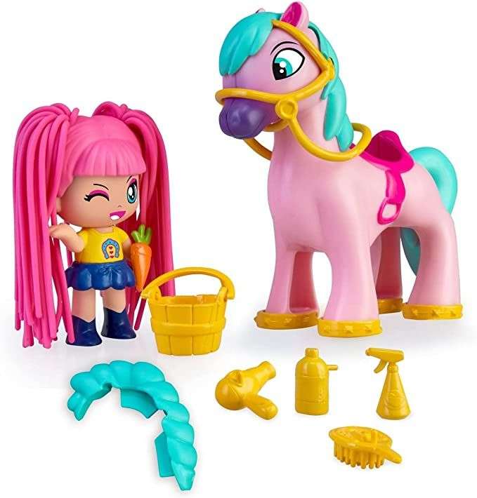 Pinypon Pony Melena al Viento con Figura, los Dos muñecos Tienen el Pelo de Material blandito y Estirable, también Eci