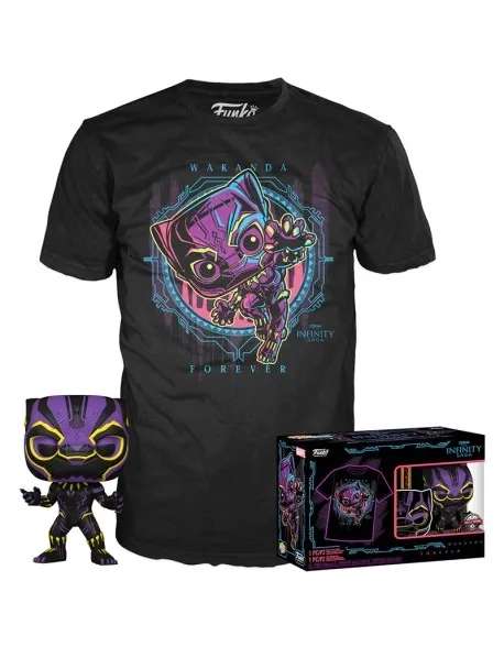 Funko Pop Black Panther Black Light y Tees Special Edition Marvel 891 + Funko Pop Tees Spider Man Special Edition Black Light 652