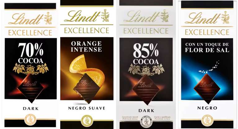 5x Tabletas Chocolate LINDT EXCELLENCE [70% CACAO / 85% CACAO / SAL / NARANJA]