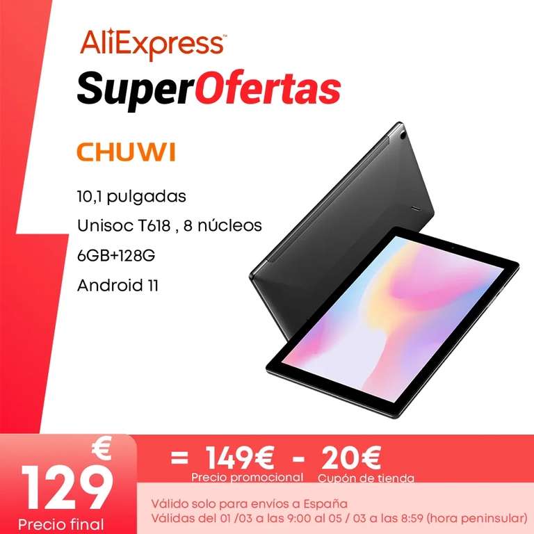 CHUWI Tableta PC HiPad X, Tablet 4G, 6GB RAM, 128 GB (envío desde España)