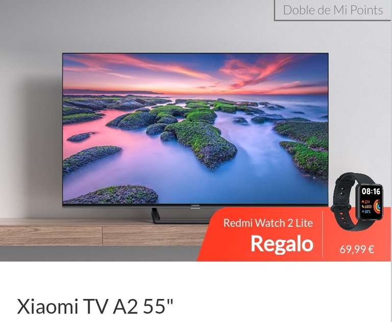 Xiaomi TV A2 55" UHD 4K, Dolby Vision, Android , HDR10, Dolby Audio, Inmersive Limitless Unibody + Redmi Watch 2 Lite + algo de 1€ o más