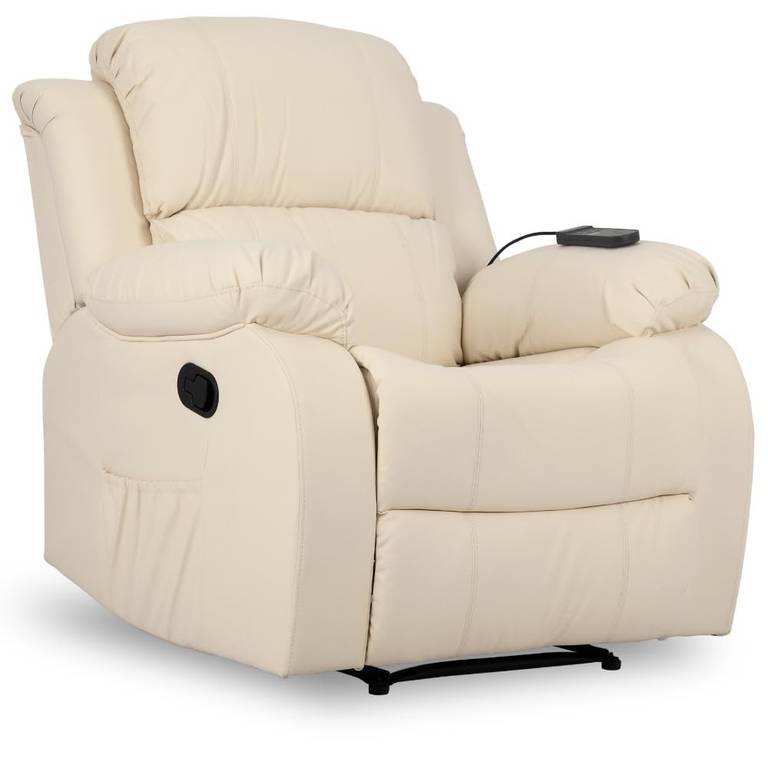 Sillón Masaje Relax Calor Trevi Crema Reclinable 160º con 8 Motores Silenciosos, Calor Lumbar, Masaje 4 Zonas, Acabado en PU Anti-Cuarteo