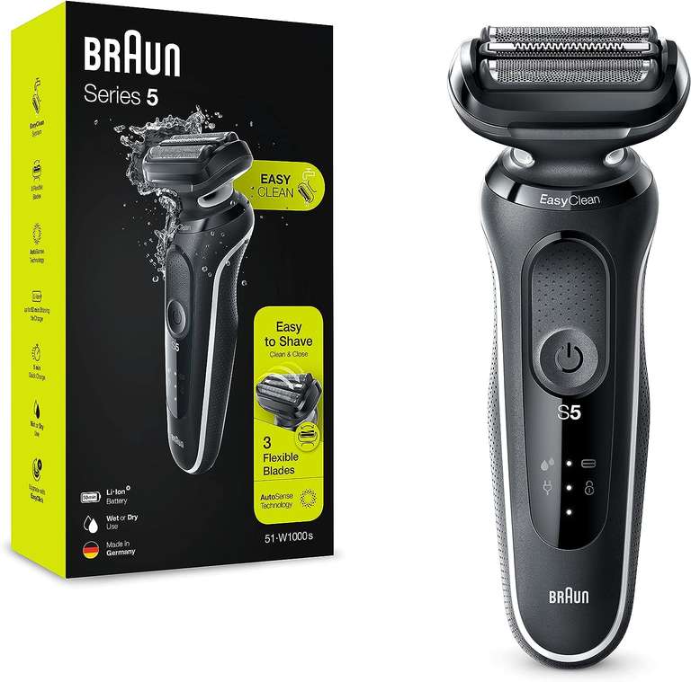 Braun Series 5 51-W1000s - Afeitadora eléctrica para hombre, EasyClean, uso en seco y en mojado, recargable, inalámbrica