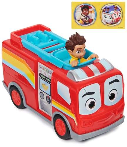 Disney Junior - Unidad DE Rescate - BO Y Flash - Figura de Acción y Camión de Bomberos de Juguete con Luces, Sonidos y Movimientos