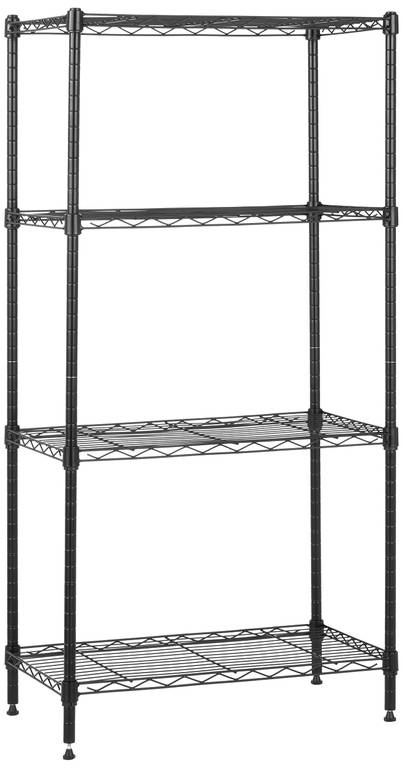 Amazon Basics Unidad de almacenamiento 4 baldas con estantes ajustables, peso máximo de 363 kg, Negro, 34 x 58.9 x 121.9 cm (D x W x H)