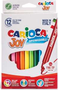 Carioca - Caja de rotuladores con tinta lavable, punta fina sintética, 12 unidades, multicolor