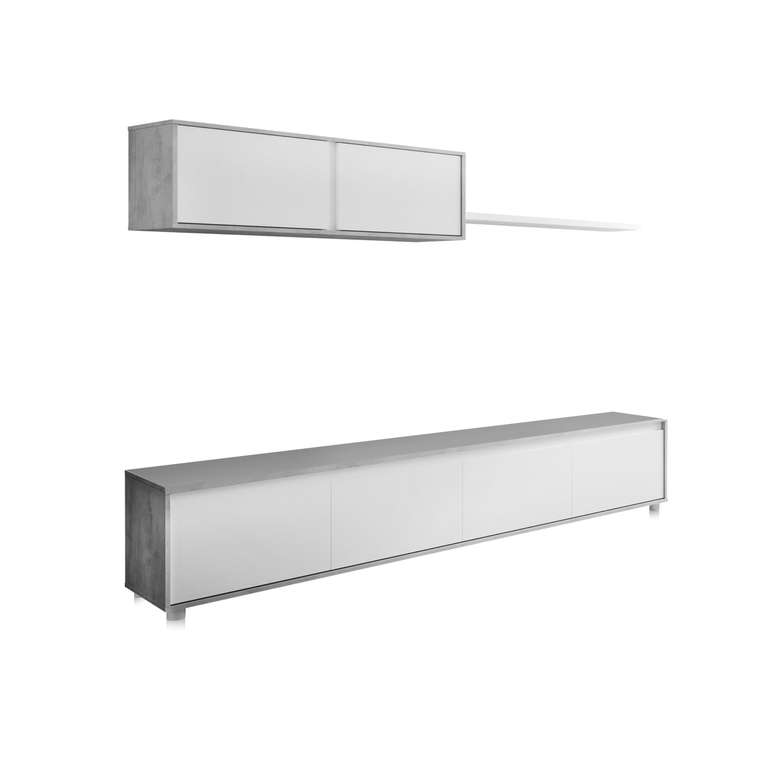 duehome | Conjunto Reversible de Salón en Blanco Artik y Cemento, Medidas: 200 cm (Largo) x 41 cm (Fondo) 43 cm (Alto)