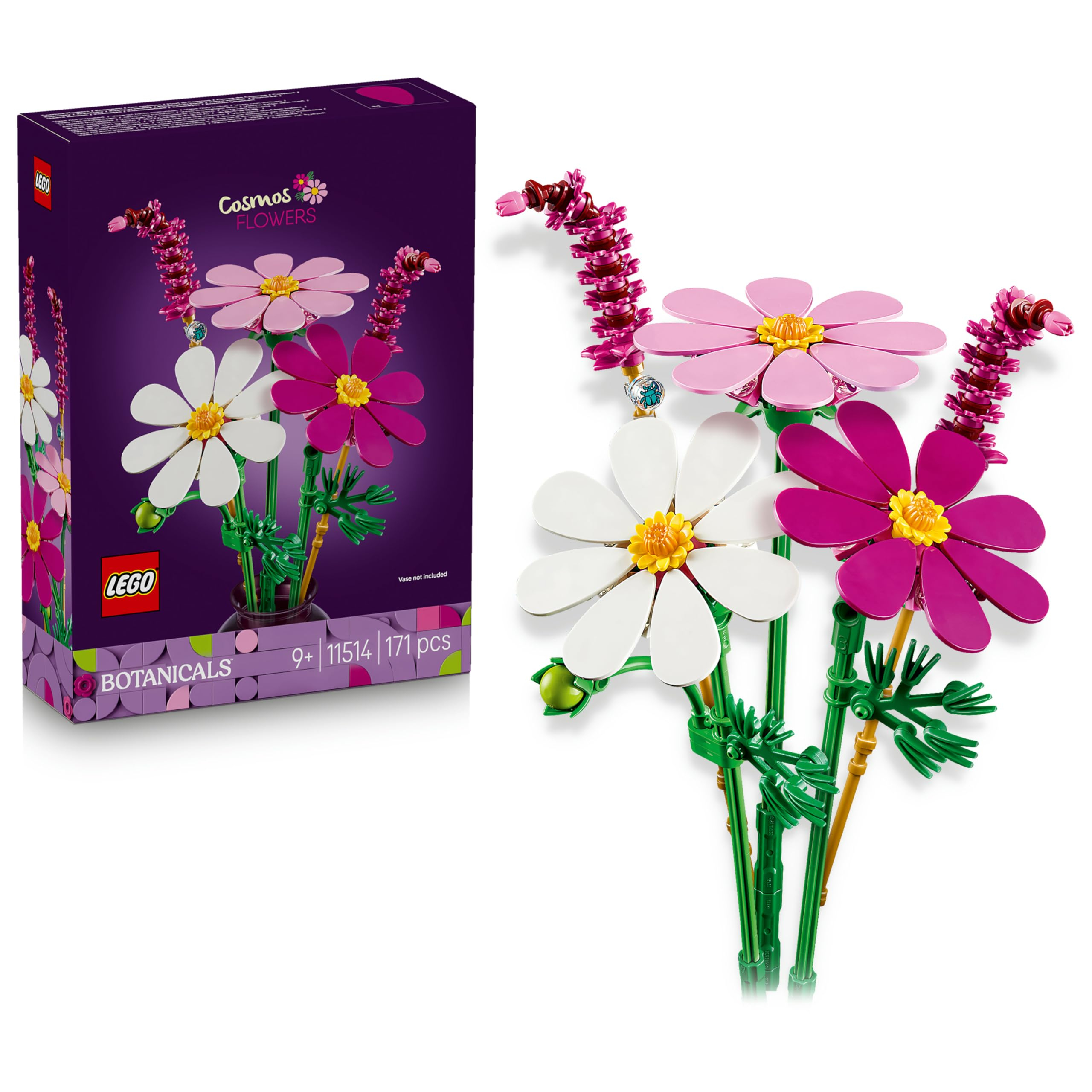 LEGO Botanicals Flores de Cosmos – Ramo de 3 Flores Artificiales de Colores y 2 Plantas Rabo de Gato