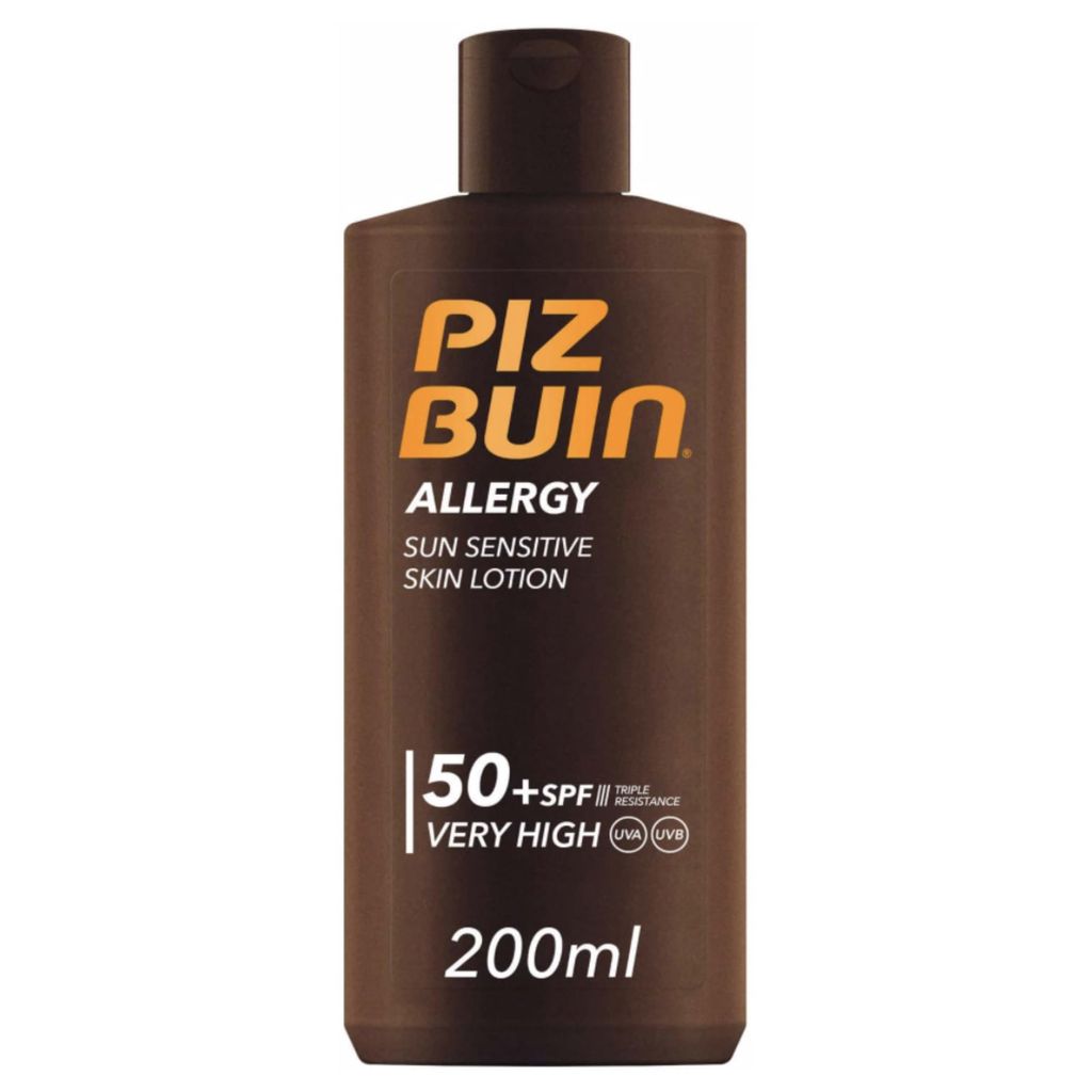 PIZ BUIN Allergy Sun Sensitive Skin Lotion FPS 50 (200 ml), protector solar FS 50 protección muy alta para pieles sensibles, filtros UVA/UVB