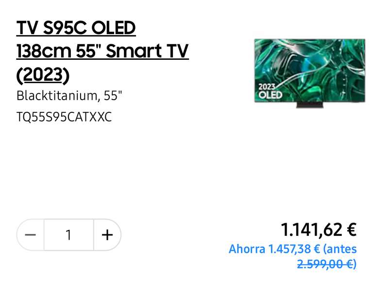 TV OLED Samsung 55’ S95C (1040€ tras reembolso)