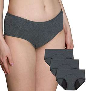 INNERSY Bragas Menstruales Mujer Cintura Baja Braguitas Algodón Ropa Interior de Protección 3 Pack (tallas S, M, L, XL y 3XL).