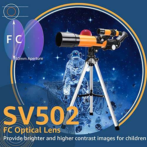 Telescopio para Niños Principiantes, 360/50mm con Trípode Súper Liviano