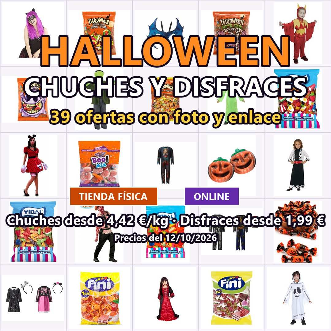 RECOPILATORIO LO MEJOR Halloween: chuches desde 4,42 €/kg,disfraces desde 1,99 € ·39 ofertas en Lidl, Mercadona, Alcampo, Carrefour y más