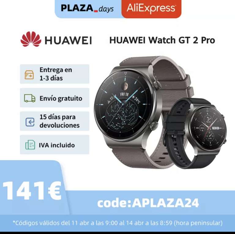 HUAWEI Watch GT 2 Pro GT2Pro-reloj inteligente, 14 días de batería, GPS,  Kirin A1, SPO2, carga inalámbrica 5 ATM, versión Global » Chollometro