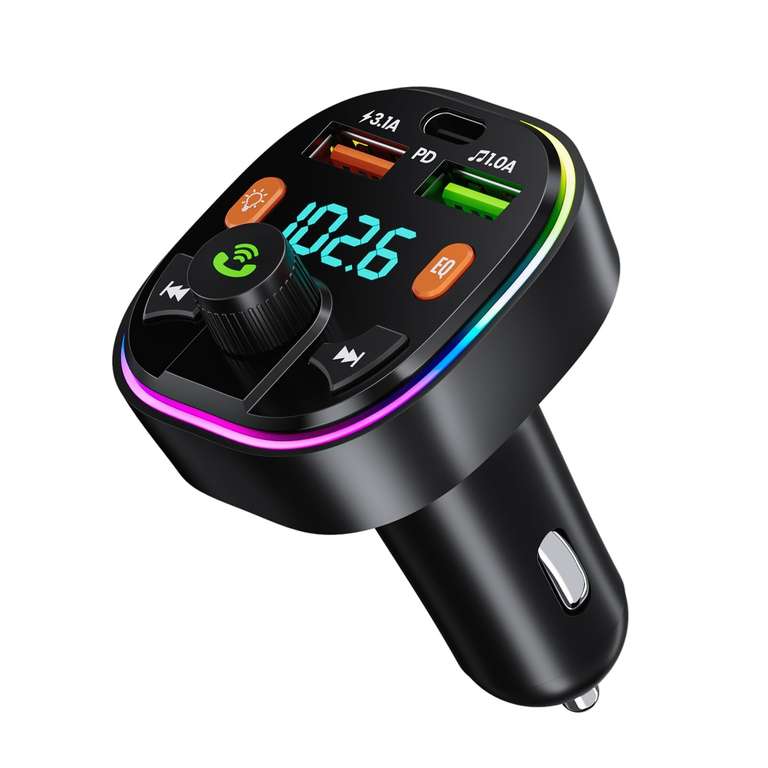 Transmisor FM Bluetooth Para Coche - Con Carga Rápida QC 3.0 Y Tipo-C 20W, Manos Libres Y Música