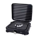 JATA JECG2721 - Cocina de gas portátil de 1 fuego con parrilla. Apta butano y propano. Con tapa protectora extraíble. Ideal para camping