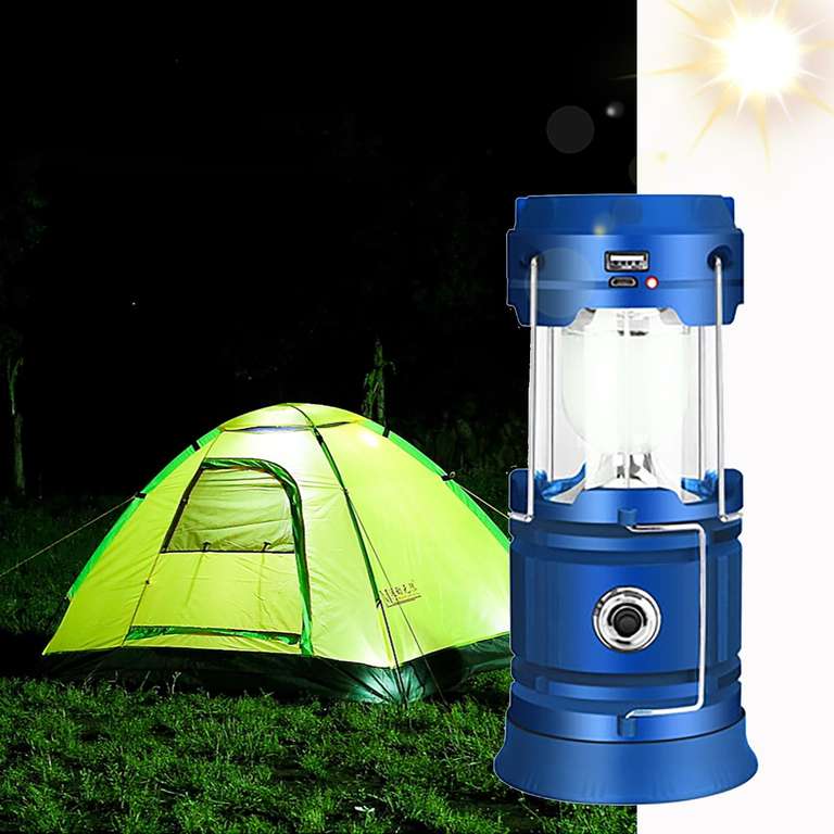 Lámpara camping azul, recargable solar o USB