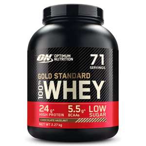 Optimum Nutrition Gold Standard 100% Whey, Proteína en Polvo, Chocolate Avellana, 71 Dosis, 2.27 kg [37,99€ con compra recurrente]