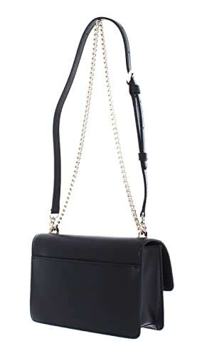 DKNY Bryant Small Flap Crossbody Bag with An Adjustable Chain Strap in Sutton Leather, Cruz para Mujer, Negro/Dorado, OneSize