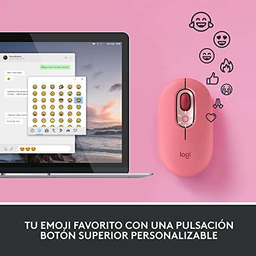 Logitech POP Ratón inalámbrico con Emoji personalizable, tecnología SilentTouch, precisión y velocidad, Bluetooth, USB, multidispositivo