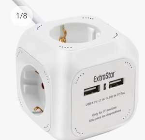 EXTRASTAR 6 en 1 Cubo Regleta Enchufe con USB de 4 Enchufes + 2 Puertos USB 5V