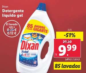 Detergente líquido en gel Dixan 85 lavados (0,12€/lavado) en Lidl