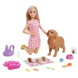 Barbie y sus Cachorros Muñeca Rubia y Perritos