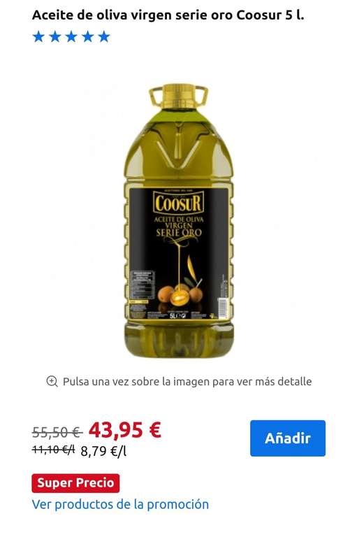 Aceite de oliva Coosur Serie Oro Virgen 5L en Carrefour de Montequinto (Sevilla)