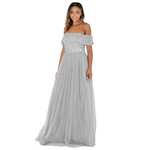 Maya Deluxe Maya Soft Grey Bardot Embellished Maxi Dress Vestido de Dama de Honor para Mujer