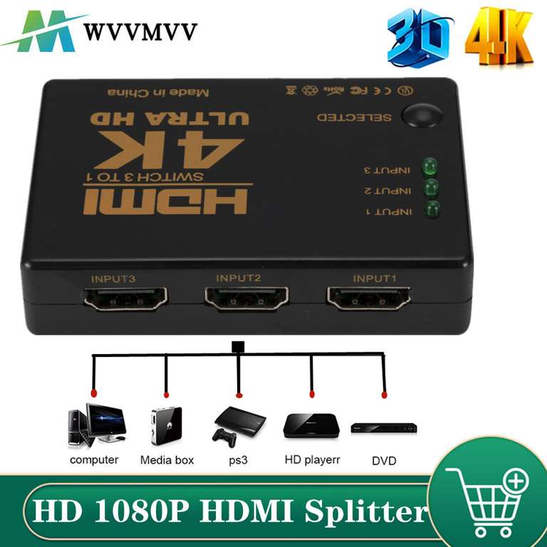 HDMI Switch 4K Switcher 3 en 1 out HD 1080P