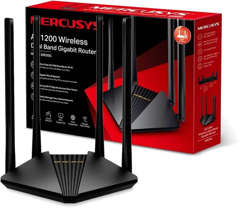 MERCUSYS MR30G – Router WiFi AC1200, Doble Banda, Gigabit, Amplia Cobertura