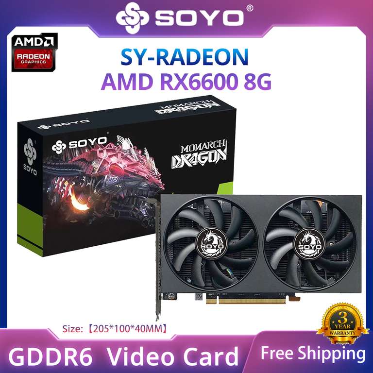 SOYO AMD Radeon RX 6600 8G GDDR6, PCIE4.0x8, 3 x DP