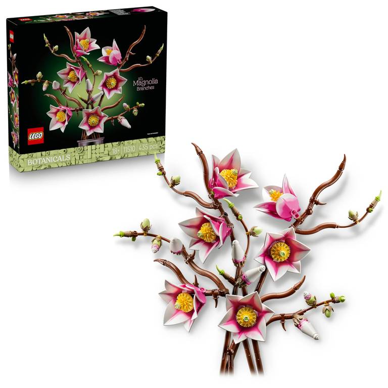 LEGO Botanicals Ramas de Magnolia – Maqueta para Adultos de Ramo de Flores Artificiales – 5 Magnolias para la Decoración Floral del Salón.
