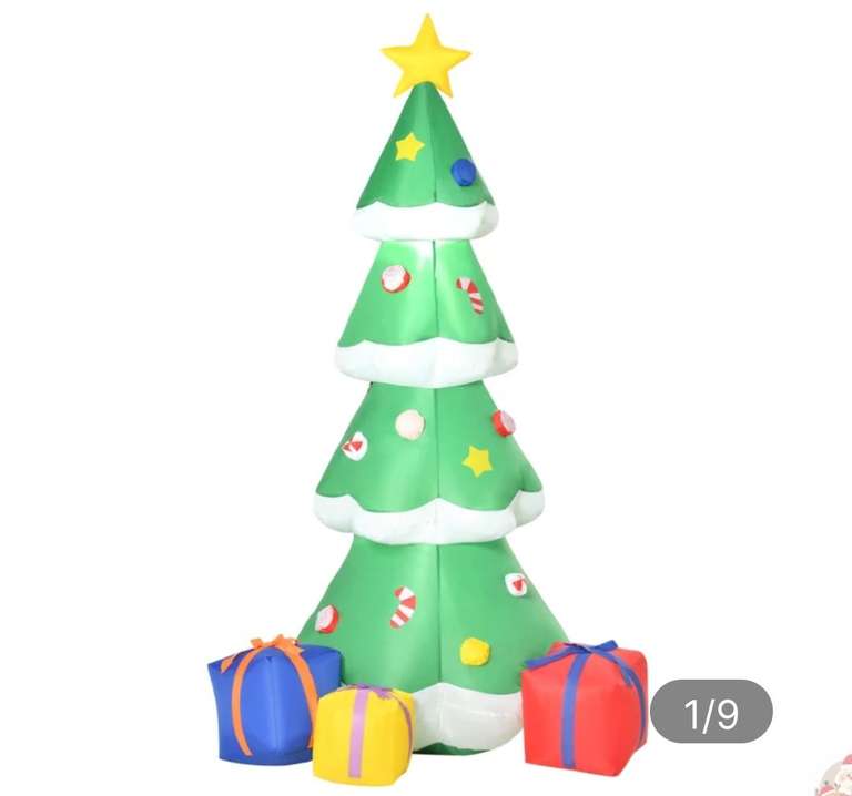 HOMCOM Árbol de Navidad Inflable 176 cm con Luces LED e Inflador Decoración Navideña para Interiores y Exteriores 93x39x176 cm